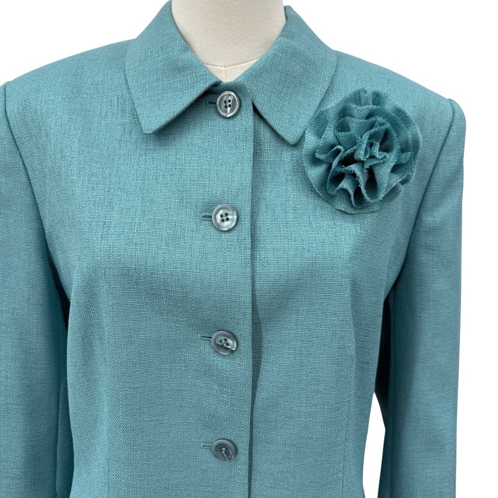 Judith Hart Collection 2 Pc Pant Suit Set Teal Aqua Jacket 16 Pants 12 NWT